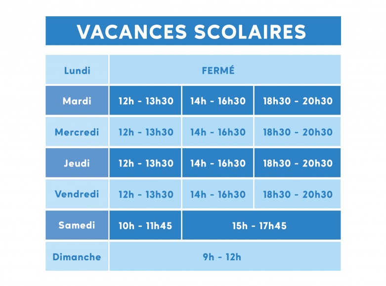 Horaires vacances scolaires 2023